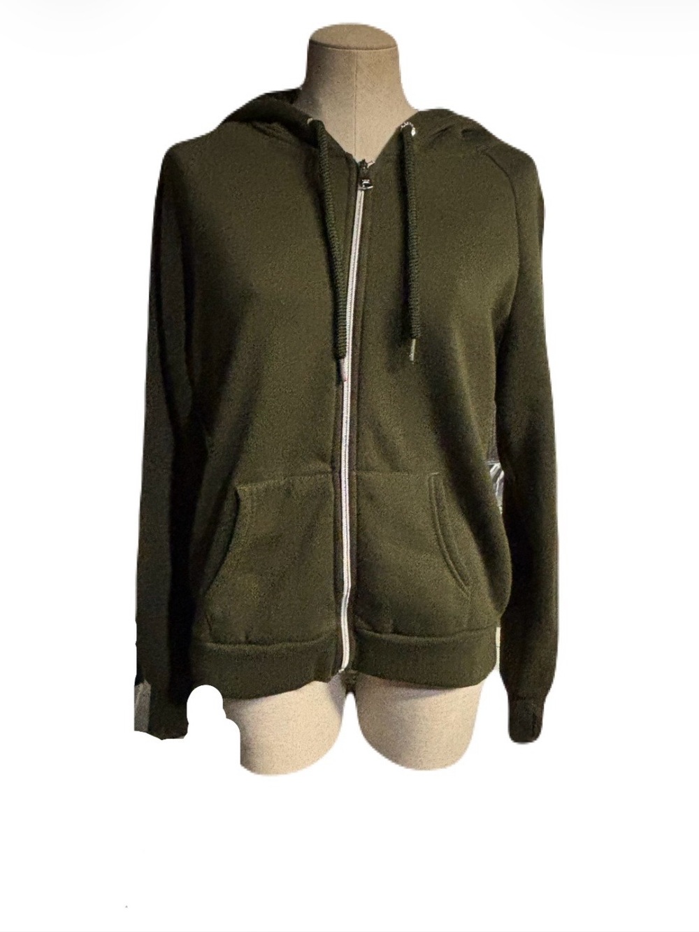 bebe Olive Green Zip Hoodie with Front Pockets